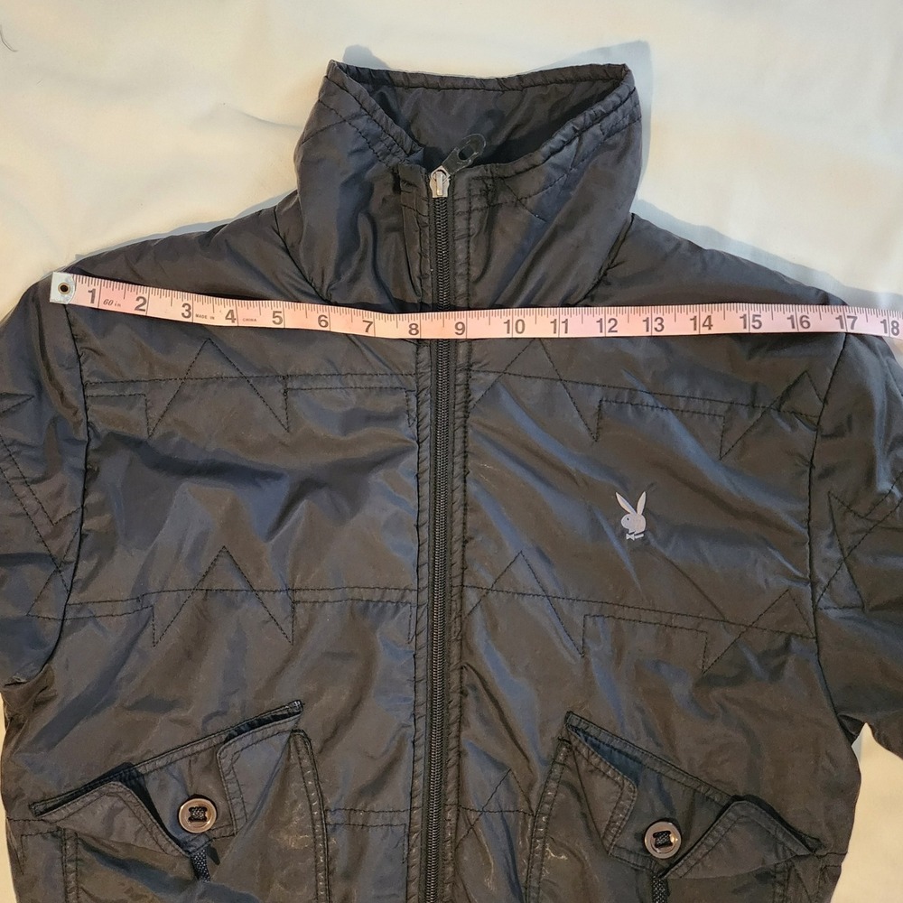 Playboy Jacket Black Bomber Style Quilted Rabbit Logo Patches Women's - Picture 9 of 12